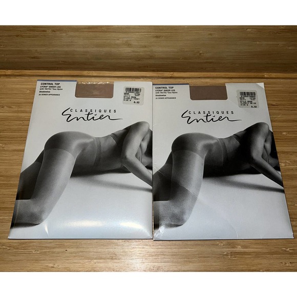 2 Classiques Entier Control-Top Panty Hose Lycra Sheer Shadowtoe Women's Size B - Picture 1 of 5